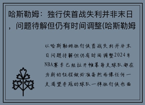 哈斯勒姆：独行侠首战失利并非末日，问题待解但仍有时间调整(哈斯勒姆被驱逐)
